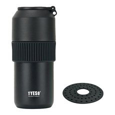 TYESO 泰碩 寶特瓶保冷瓶 小(直徑7.5 x 17.8cm) 附防滑杯套 + 矽膠墊, 深夜黑, 1個, 350ml