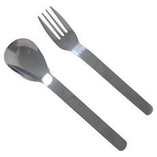 아마쿠루 휴대용 스테인리스 어린이 식기 세트, 실버, 1세트, 숟가락 + 포크