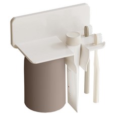 코지웰 자석 양치컵 + 다용도 욕실 수납 거치대 세트, 브라운, 1세트