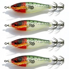 청춘어락 UV+야광 쭈꾸미 갑오징어 수평 에기, 국방레드, 4개, 6g