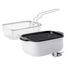 후지호로 인덕션 법랑 사각 튀김 냄비 + 바스켓 세트, 화이트, 1세트, 25cm