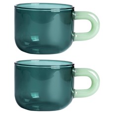 이첸도르프 커피앤티 글라스 머그 커피잔, 청록, 2개