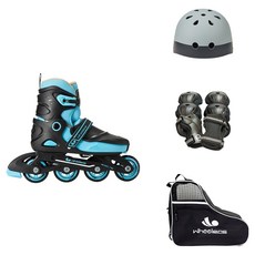 휠러스 NEW 사이버4 인라인 스케이트 + 헬멧 + 보호대 + 가방 세트, 블랙, 1세트