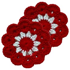 리빙사냥 귀여운 꽃 디자인 양모 코스터, 레드, 2개