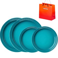 르크루제 원형접시 15cm x 2p 19cm x 2p 쇼핑백S, 1개, 원형접시 15cm x 2p, 19cm x 2p, 쇼핑백S, 캐르비안블루