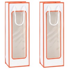 코레시스 와인 1구 크래프트 투명창 선물백 12.5 x 8.5 x 36 cm, 화이트 오렌지프레임, 2개