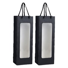 코레시스 와인 1구 크래프트 투명창 선물백 12.5 x 8.5 x 36 cm, 블랙, 2개