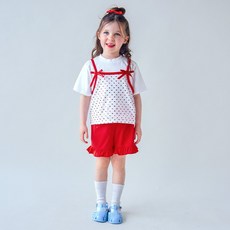 마리앤모리 아동용 레드 하트 뷔스티에 상하의 세트