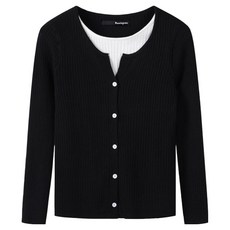 보니스팍스 여성용 데일리 카라 트임 배색 버튼 긴팔 니트 XO3KT008L0