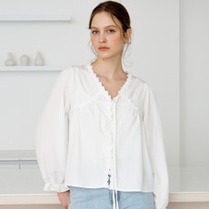 미니멈 여성용 에브리데이 프릴 V넥 리본 긴팔 블라우스 EC1BA016D