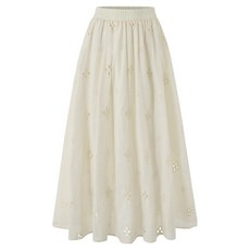 미니멈 여성용 에브리데이 로맨틱 펀칭 아일렛 플레어 롱 스커트 EC1WH001D