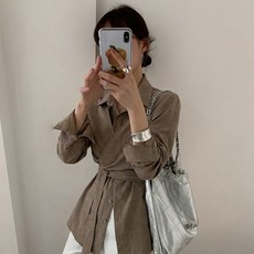 타니즈 여성용 로베스 긴팔 카라넥 랩 블라우스 셔츠