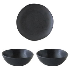 JUST HOME 日式黑澤陶瓷餐具3件組 5703-01B, 黑色, 1套, 5吋碗 2個 + 平盤