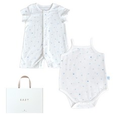 BABY&I 新生兒用愛心網眼短袖連身衣 + 無袖連身衣禮盒組 + 提袋