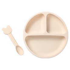 안녕베베 실리콘 스마일 나눔 식판 + 곰돌이 스푼 세트, 크림 화이트, 1세트