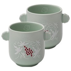 쓰임 포도 동자 무늬 꽃잎 손잡이 잔 2p, 포도 동자 무늬 꽃잎 손잡이 잔2P, 청자, 1개