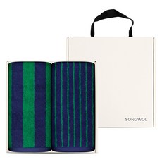 Songwol 松月 Coloric 條紋 180g 30支精梳棉 細長款1入 + 寬版款1入 手提盒禮盒組, 寬版綠色, 細長綠色, 1個
