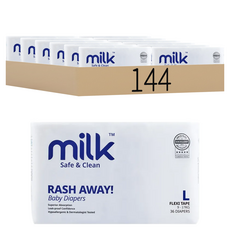 MILK TM 鎖水芯牛奶尿布 黏貼型 9~17kg, 144片, L