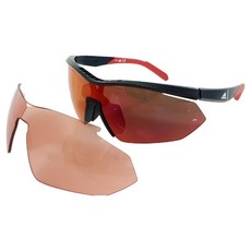 adidas 愛迪達 運動護目鏡 SP0016, 霧面黑(鏡框) + 紅色鏡面(鏡片), 1個