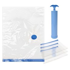 World Clean 藍色棉被壓縮袋 4入 + 專用抽氣泵組合, 1套