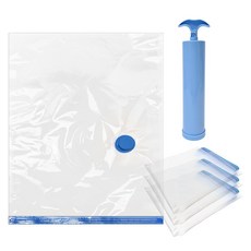 World Clean 藍色棉被壓縮袋 4入 + 專用抽氣泵組合