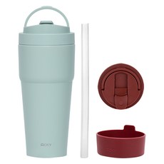 WOKY 沃廚 台灣公司貨 雙層陶瓷渾圓杯組 杯 + 吸管 + 蓋 + 底墊, 綠氧立方 水淺綠, 1套, 750ml