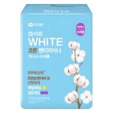 화이트 코튼 팬티라이너, 슈퍼롱, 56개입, 1팩 슈퍼롱, 56개입, 1팩