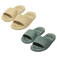 샤바스 부드러운 플랫 물빠짐 욕실화 2종 세트, 딥그린, 샌드베이지, 1세트