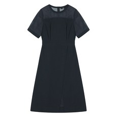 SI FASHION 鬆緊帶雙色連身裙 SMOAF2529, 黑色