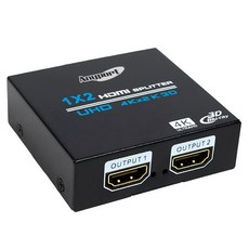 애니포트 4K UHD 1:2 30Hz 2포트 아답터 포함 모니터 분배기 AP-0102M4K, 1개, 블랙
