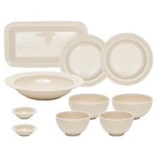 윤도자기 코지 2인 그릇 세트, 1세트, 공기 2p + 대접 2p + 소스볼 2p + 원형접시 소 2p + 파스타볼 + 직사각 접시, 오트