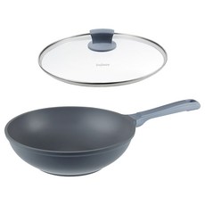 Corelle Brands 康寧餐具 SNAPWARE 鈦不沾鑄造深炒鍋 含蓋 藍灰色, 1個, 28cm