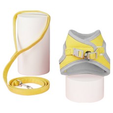 요런개 반려동물 통기성 투톤 하네스 + 리드줄 세트, 03 옐로우 그레이, 1세트