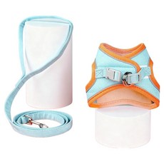 요런개 반려동물 통기성 투톤 하네스 + 리드줄 세트, 02 오렌지 그린, 1세트