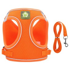 요런개 반려동물 반사 조끼형 하네스 + 리드줄 세트, 02 오렌지, 1세트