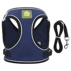 요런개 반려동물 반사 조끼형 하네스 + 리드줄 세트, 06 네이비, 1세트