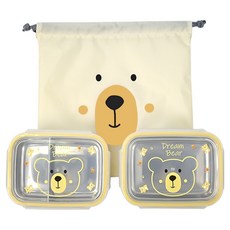 키친유 베어 스텐 2단 도시락 가방세트, 혼합색상, 1세트