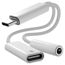 누아트 PD 60W 고속 동시 충전 2in1 스테레오 오디오 변환 C타입 to 3.5mm AUX 이어폰 듀얼 젠더, 화이트, 1개