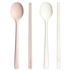 라임올리브 실리콘 수저 2인용 세트 SL084, 핑크, 화이트, 1세트, 스푼 2종 + 젓가락 2종