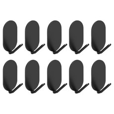 덴빌리어간편하고 실용적인 접착 후크 타원형 3.1 x 5.9 x 2.1 cm, 블랙, 10개