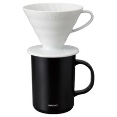 하리오 드리퍼 VD-INT-02W + 이중 보온 보냉머그컵 블랙 470ml CMG-470 세트, 1세트, 드리퍼 + 머그컵 1세트, 드리퍼 + 머그컵