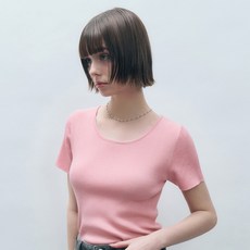 MONGDOL 女款羅紋圓領短袖針織衫 MDKT075