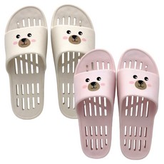 유업 KC인증 국산 발등낮은 미끄럼방지 물빠짐 PVC 욕실화 귀여운 시크베어, 크림, 핑크, 2개