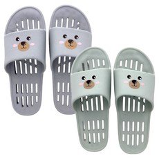 유업 KC인증 국산 발등낮은 미끄럼방지 물빠짐 PVC 욕실화 귀여운 시크베어, 민트, 블루, 2개