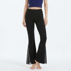 마켓피아 여성용 발레 부츠컷 플레어 댄스 레깅스 메쉬 바지