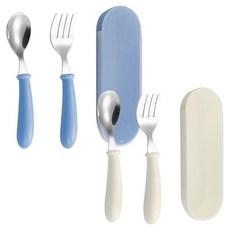레벨굿즈 304 스텐 스푼 + 포크 2종 세트, 블루, 크림, 1세트, 6종