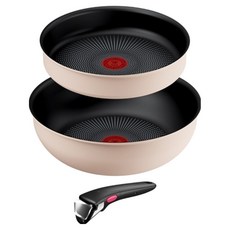 테팔 인덕션 매직핸즈 2X 프라이팬 세트 3개, 크렘 드 피치, 프라이팬 24cm + 볶음팬 26cm + 손잡이, 1세트