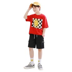 Nanajuni 兒童圓領Wink Checker獨特五分褲 + 短袖T恤套裝