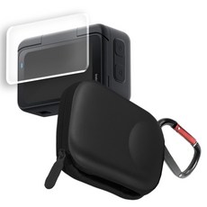 ODG 인스타360 GO Ultra 하드쉘 핸드그립 케이스 + 9H 액정 강화유리 필름 세트, 1세트, 블랙