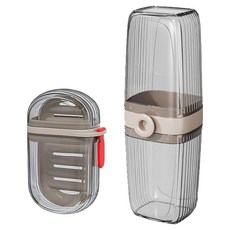 TheLiving 여행 휴대용 비누 + 칫솔 케이스 세트, 블랙 투명, 1세트